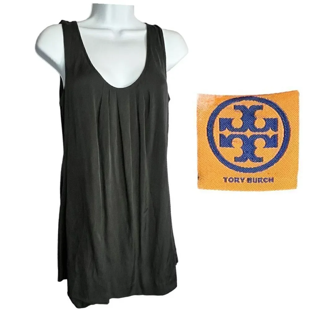 Tory Burch Top Women's 8 Black Silk Satin Sleeveless Redo Top